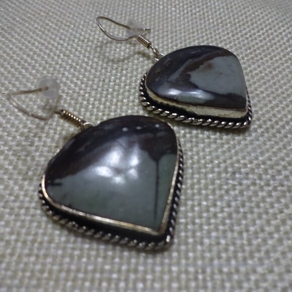 Natural PICASSO JASPER Handmade Sterling Dangle Earrings (1 1/4" Drop) #961B - Picture 1 of 3